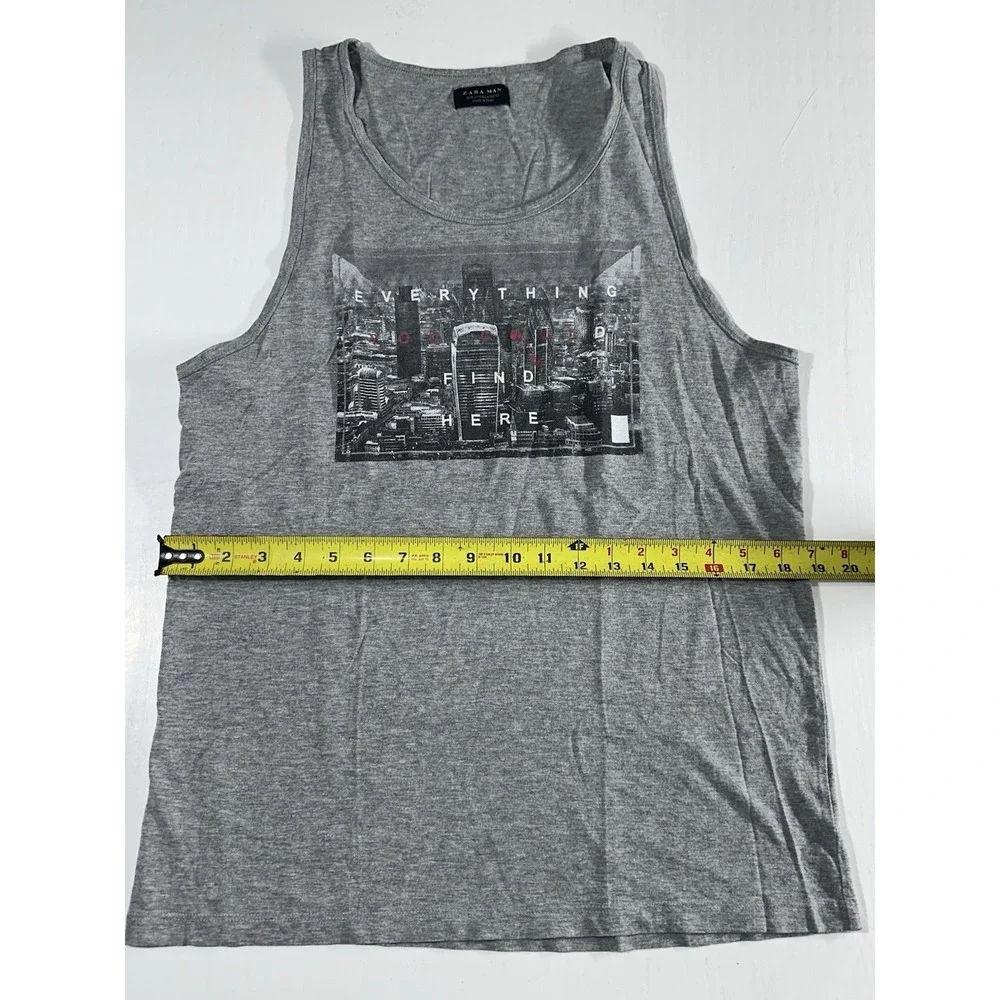 ZARA MAN Gray Graphic Tank Top L Cityscape Print Sleeveless Streetwear - Picture 5 of 6